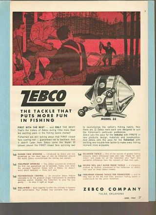 Vintage 1960 Zebco Model 33 Closed Face Spinning Reel Advertisement