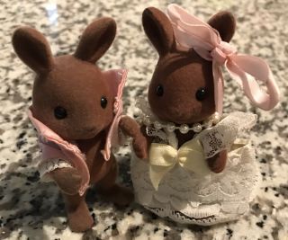 Calico Critters Sylvanian Families Brown Rabbit Wedding Bride & Groom Vintage