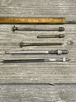 5 Rare Vintage Watchmaker Jewelers Pin Vise’s Different Sizes Very Ornate