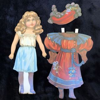 Vintage Old Fashioned Paper Doll With Outfits Chip Board