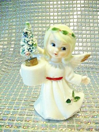 Rare Vtg Napco Lefton Christmas Holly Angel Girl Holds Tree & Candle