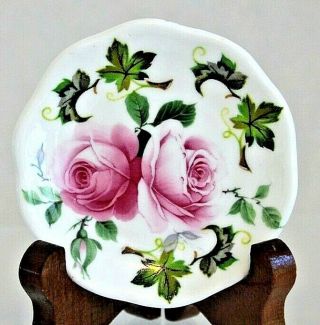 Crownford Bone China Butter Pat White With Pink Roses England
