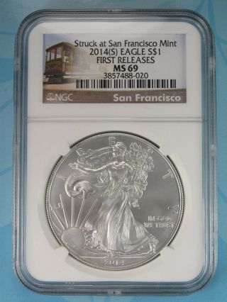 2014 (s) Ngc Ms69 Silver Eagle Struck At San Francisco First Releases Rare Label