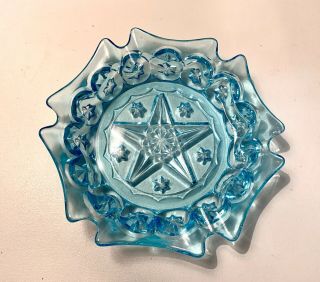 Rare Mid - Century 5 1/2” Electric Blue Ashtray Moon And Stars By L.  E.  Smith Glass