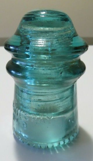 Antique Hemingray Teal Blue 9 Glass Insulator,  Patent May 2 1893