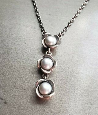 Authentic Pandora Rose Pearl Pendant Necklace (s 925 Ale) Rare