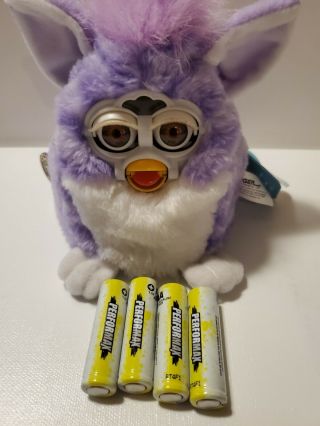 Vintage Rare 1999 Furby Babies - Purple And White With Brown Eyes.  Great