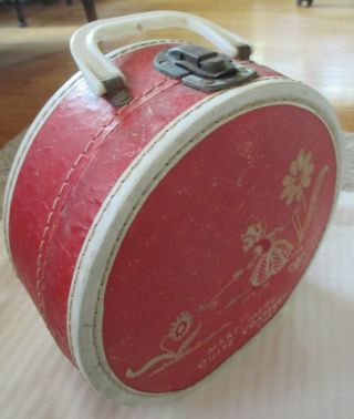 Vintage Luce Round Child Doll Case Travel Suitcase 1950s Nursery Rhyme Red/whit