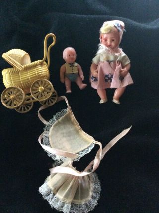 Vintage Plastic Italy Dollhouse Dolls Buggy