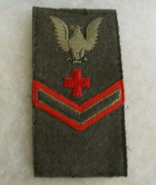 Rare Wwii Usmc Green Wool Corpsman Rate 1st Class Embroidered Red Cross