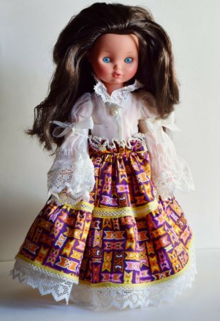 Vintage Furga Doll 17 " Brunette Hair Blue Eyes W/outfit 1960s 1970s Italy Made