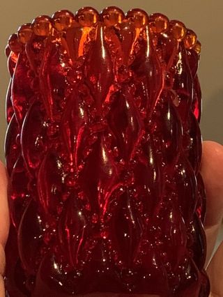 Amberina Red Glass Votive Candle Holder Quilted Diamond Pattern With Hobnail Top