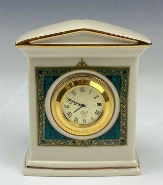 Lenox Cream Green Gold Trim Porcelain Quartz Movement Desk Table Shelf Clock Ram