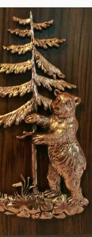 Vintage Retro 60s - 70s? Bright,  Copper Bear & Tree On Woodgrain Background