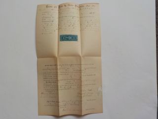 Antique Document 1868 Acton York County Maine Land Revenue Stamp Vtg Me Usa Old