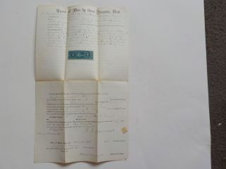 Antique Document 1868 Acton York County Maine Land Revenue Stamp Physician Vtg