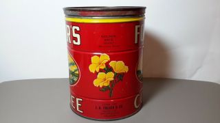 RARE VINTAGE FOLGERS COFFEE CAN 2 lb POUND 1931 EMPTY TIN CLIPPER SHIP FLOWERS 2