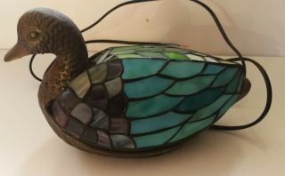 Rare Vintage Tiffany Style Glass Duck Table Lamp Mid - Century Wired For 24votls