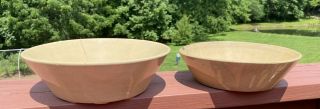 Two Antique Primitive Yellowware Milk Pans Bowls