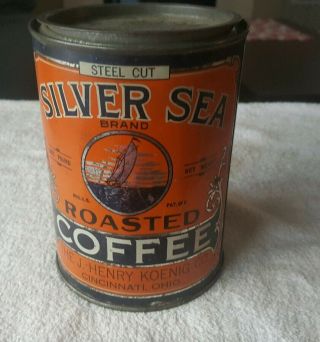 Early 1900s Tin Litho Silver Sea Coffee Tin Cincinnati,  Ohio Bright Colors Rare