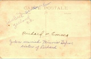 Antique WWI RPPC Postcard ZEELAND N.  D.  SOLDIER JOHN BECK BROTHER IN LAW 2