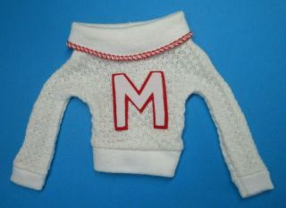 Vintage Barbie - Cheerleader 0876 White Sweater Top W/ Red M