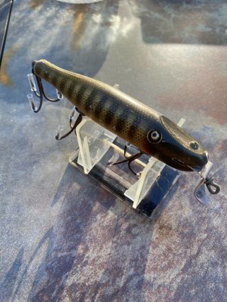 Vintage Creek Chub Pike Fishing Lure Wood Glass Eyes