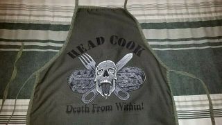 Rare Vintage 1983 Head Cook Death From Within Cooking Apron Military Green 3d