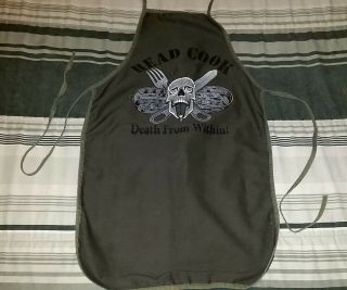 Rare Vintage 1983 Head Cook Death From Within Cooking Apron Military Green 3D 2