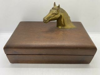 Antique Vintage Equestrian Collectible Brass Horse Head Men’s Wooden Jewelry Box