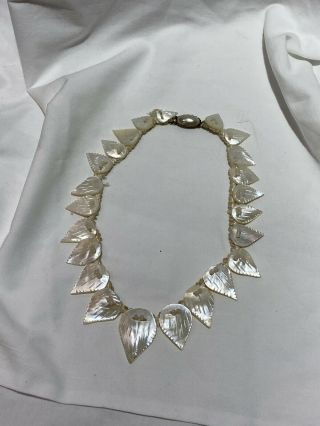 Antique Victorian Mother Of Pearl Leaf Necklace Large