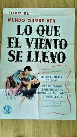 Rare Gone With The Wind 1947 Spanish Mexican One Sheet Poster Theater Gwtw