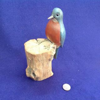 Old American Folk Art Carved Wooden Painted Rare Eastern Bluebird Carving