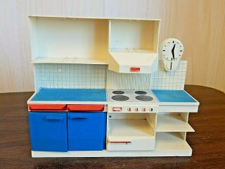 Vintage Mid - Century Modern Plastic Doll House Kitchen Counter W/stove,  Clock