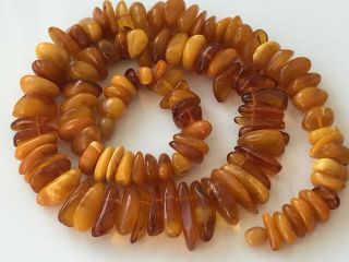Rare Natural Antique Baltic Vintage Amber Old Butterscotch Beads Necklace 68 Gr
