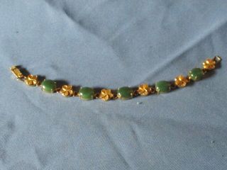 Vintage Gold - Tone Metal Green Glass Cabochon Bracelet