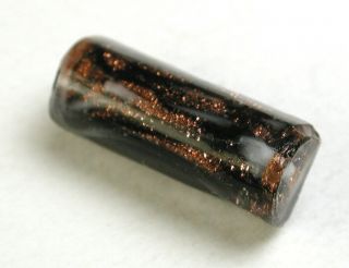 Antique Paperweight Glass Button Bar Shape W/ Copper Sparkle & Black - 11/16 "