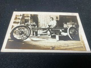 Vintage model T car sports roadster Shop Trade card post antique photo race pace 2