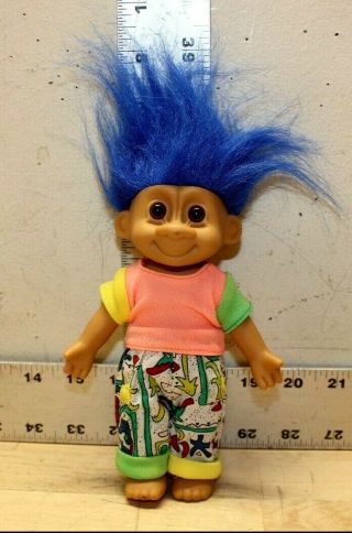 Vintage Russ Troll Doll With Blue Hair & Clothes