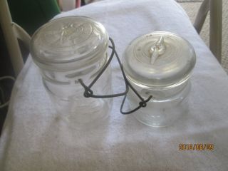 2 Vintage Antique Canning Jars Wire Bail & Glass Lids 1 Hazel Ez Seal - 1 Presto