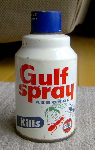 Rare Vintage 1950s Gulf Oil Bug Spray Tin Early Aerosol Can Insect Graphics Old