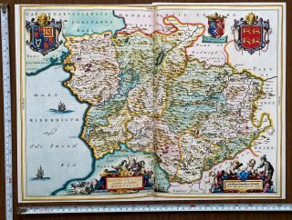 Antique Vintage Tudor Blaeu Map Of Montgomery,  Merioneth,  Wales 1600 