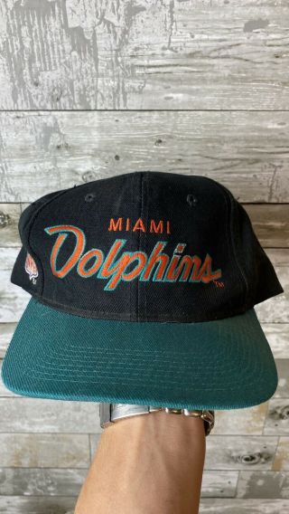 Vintage 90s Miami Dolphins Sports Specialties Script Snapback Hat Nfl Rare