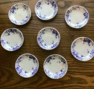 Set Of 8 Antique Butter Pats Blue And White Transferware.  Rare Find