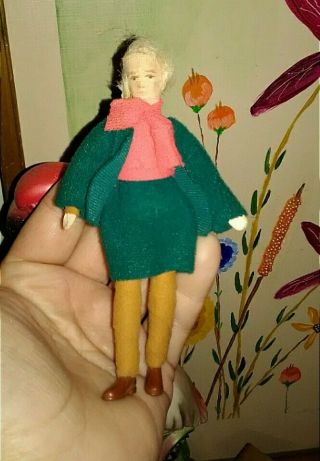 Vintage Erna Meyer Lady Poseable Miniature Dollhouse Doll Stockinette Germany