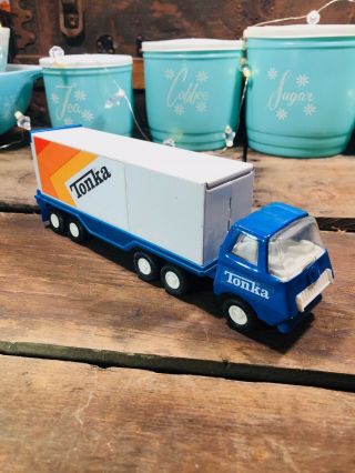 Vintage Blue Tonka Semi Truck And Box Trailer Rare Survivor