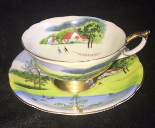 Rare Summer Footed Cup&saucer Set Part Of Four Seasons By Lefton,