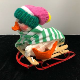 Vintage Annalee Duck On Sled Mobilitee Doll Christmas