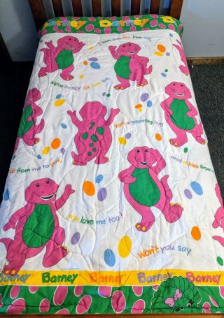 Rare Vintage 1992 Barney Purple Dinosaur Comforter Twin Blanket Euc Vtg