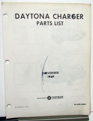 1969 Dodge Dealer Daytona Charger Parts List Book Supplement Rare